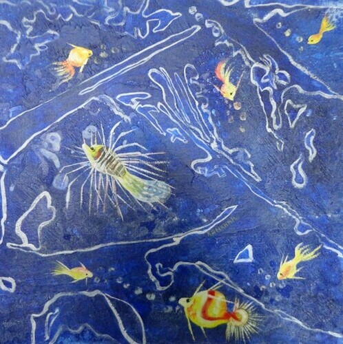 Handmade Acrylic Canvas Painting - 24x36 Inches, Vibrant Fish Design | Luxurious Wall Decoration for Home, Office, and Lobby Areas 