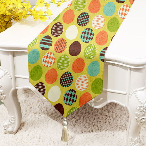 Multicolored Printed Cotton Canvas Table Runner with Tassel