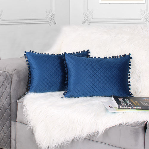 Solid Both Side Holland Velvet with Pompom Cushion Cover