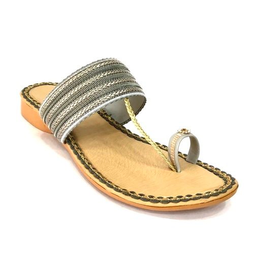 Grey Kohlapuri Flat Fancy Womens Slip-ons