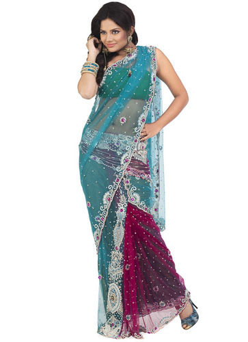 Party Wear Lightweight Shrink Resistant Stone Studded Sarees For Ladies