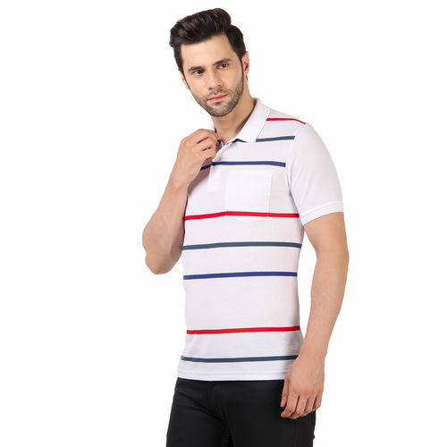 Casual Wear Regular Fit Short Sleeve Polo Neck Lining Mens T-shirt