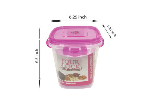 6.5x6.25x6.25 Inch Square Four Lock Plastic Container