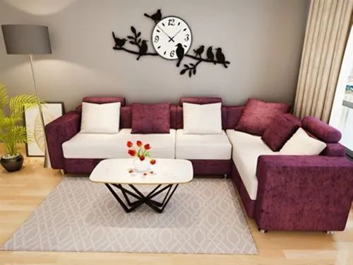 Living Room Velvet Fabric Finish L Shape Sofa Set