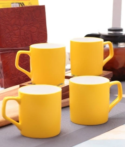Portable And Durable Plain Yellow Advertisement Mugs - Durable Material, Spacious Size, Bright Yellow Color | Ideal for Advertisement and Gifts