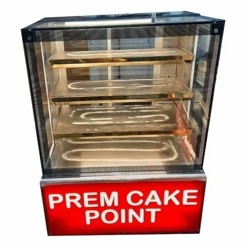 Stainless Steel Cake Display Counter - 5 Feet Rectangular Design With 3 Shelves, Rust-proof, 8 Mm Thick Glass | Modern Grey Finish