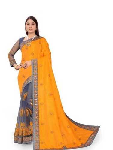 Casual Wear Yellow Printed Designer Sarees For Ladies