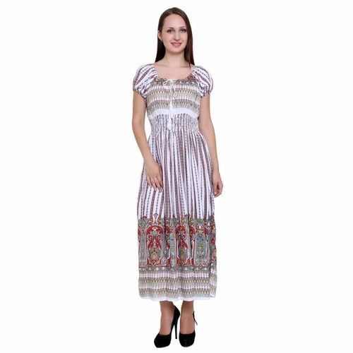 Ladies Regular Fit Short Sleeves Round Neck Embroidery One Piece Long Gowns