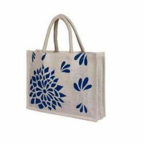 Eco-friendly Lightweight Printed Jute Carry Bags With Rope Handle