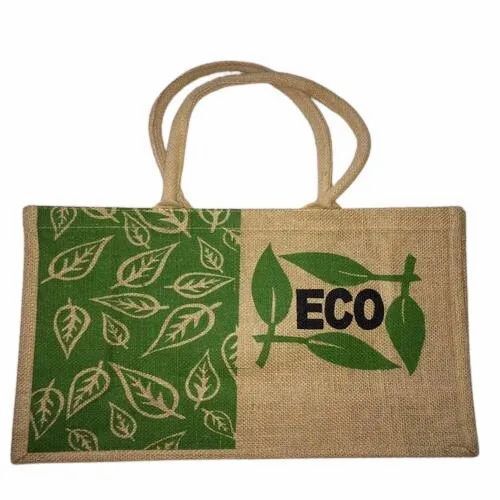 Eco-Friendly Lightweight Single Compartment Printed Jute Carry Bags With Rope Handle