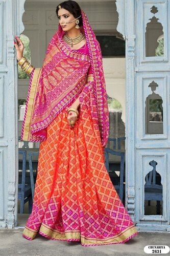 Printed Multi-Color Designer Bandhani Silk Saree For Ladies