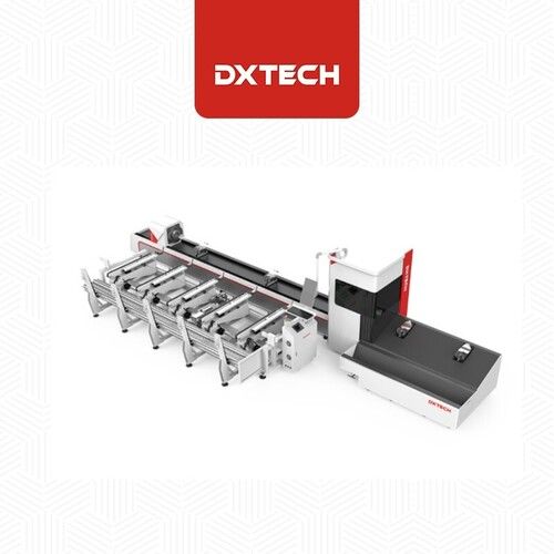 White Professional Double Chuck Metal Tube Fiber Laser Cutting Machine With Automatic Feeding