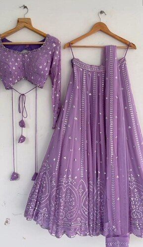 Party Wear Women Purple Georgette Silk Lehenga Choli