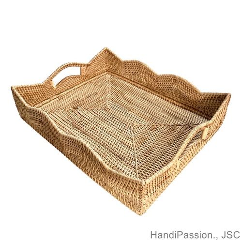 Wave Rattan Brown Woven Serving Tray 