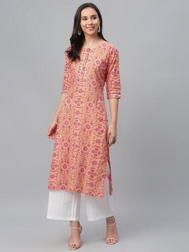 Designer Ladies Printed Cotton Kurti With Palazzo Set - Comfortable Fit, Trendy Style, Multi-Color | 3-4th Sleeve, Custom Size, Washable, Ideal for Summer Casual Wear