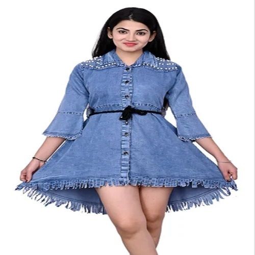 Comfortable Casual Wear Blue Denim Frock For Ladies at Best Price in Supaul