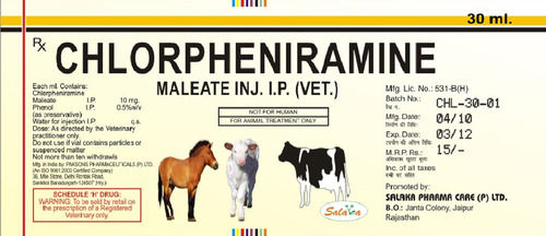 Chlorpheniramine Maleate Allergy Relief Veterinary Injection Ingredients: Chemicals