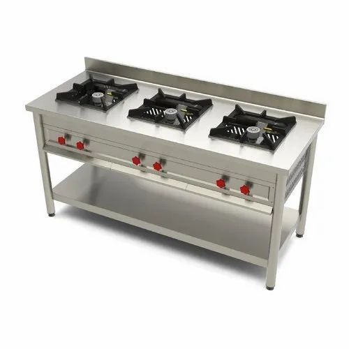 Stainless Steel 3 Burner Commercial Gas Stove,