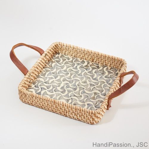 Rattan Woven Mosaic Storage Serving Tray