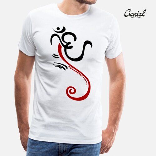 Round Neck Micro Polyester Ganpati Festival T-Shirt For Mens