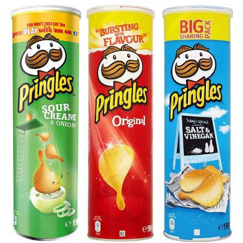 Pringles Chips - 110 g Pack of 3 Cream and Onion Original Salt and Vinegar Flavours | Crunchy Tasty Vegetarian Snack