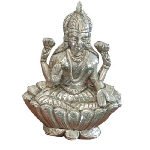 Silver Laxmi Statue - Pure Silver, Polished Finish, Embossed Detailing | Chemical Resistant, Eco-Friendly, Rust Proof, Washable