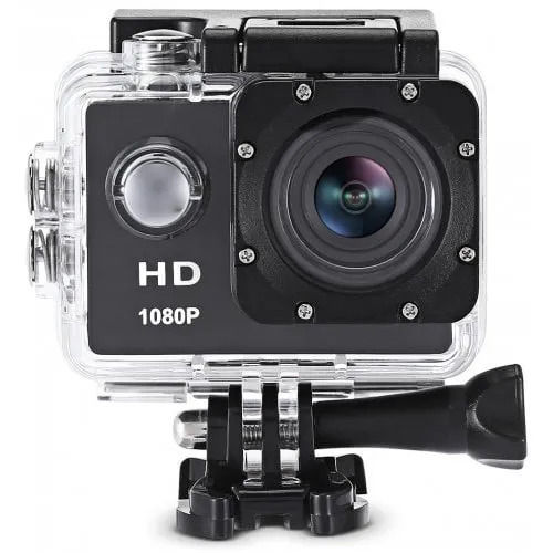 Action Camera - 16 MP Optical Sensor, 1080p LCD Screen | Black, Manual Focus, Digital Zoom, Auto Focus, Weighing 500-700 gm