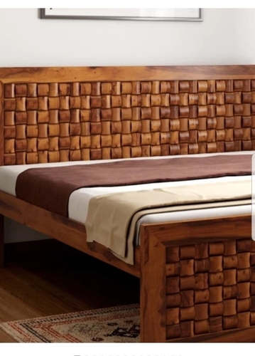 Wooden Double Bed - Solid Wood, Rectangular Shape, Polished Finish, Brown Color | 1 Year Warranty, Ideal for Office Furniture