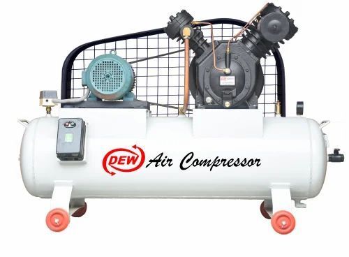 Air Compressor Machine - Metal, 1 Cylinder, 100Lt Tank, 3 HP Power, 220V , Air Cooled, New, Industrial Use, White Color