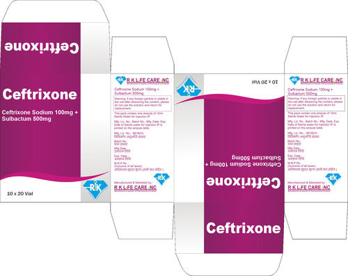 Ceftrixone Sodium 100mg Sulbactum 500mg Injection