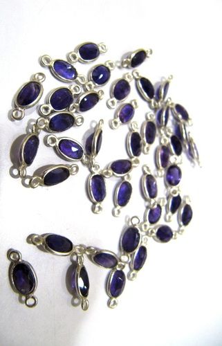 925 Sterling Silver Charms Natural Amethyst Oval Shape Bezel Connector Weight: 30 Grams (G)