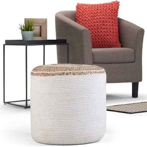 Fabric Braided Pouf Wooden Stool