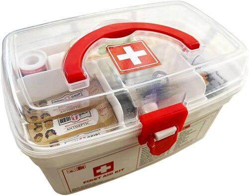 First Aid Kit - 22 Pieces, Plastic Material, Solid Form, Reusable, White Color