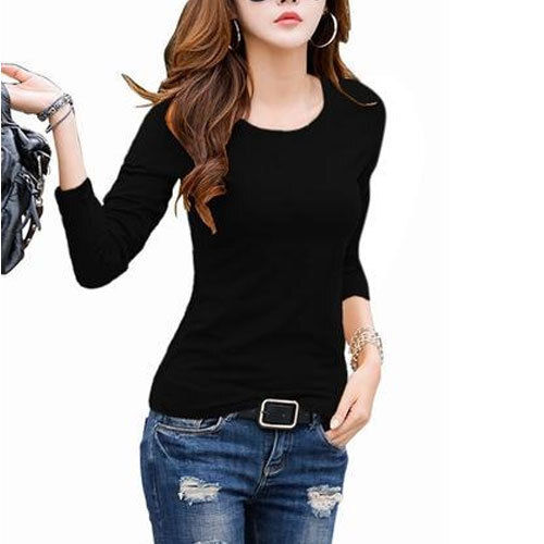 Ladies Fancy Full Sleeves Round Neck Cotton T Shirt