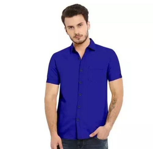 Mens Plain Blue Casual Half Sleeves Shirt