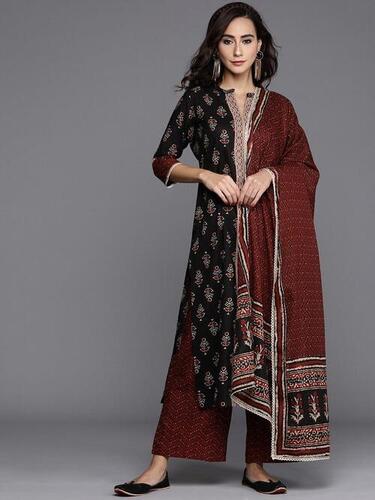 Cotton Straight Kurti With Palazzo Pants And Dupatta - Customized Size, Trendy Printed Design, Washable Fabric, Comfortable Wear