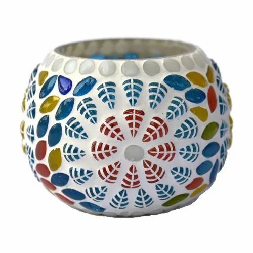 Mosaic Glass Round Candle Holders