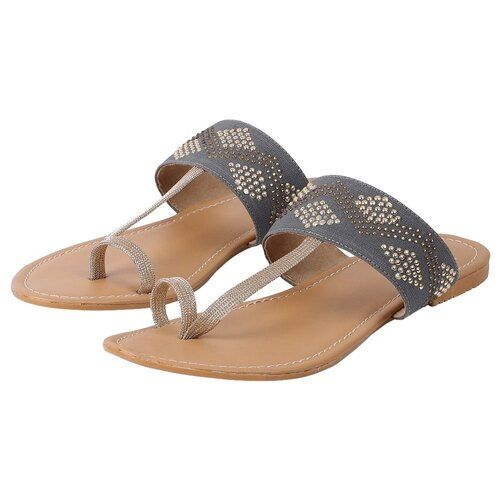 PU Ladies Flat Sandal - Leather, Size 5 To 8, Brown And Grey | Slip On, Casual Wear, Flat Heel, Easy Care