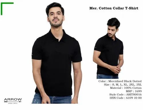 Mens Black Cotton Collar T-Shirts