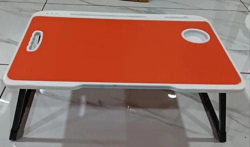 Folding Table - Iron And Wood Material, Foldable And Rectangular Design, Orange Color | Durable, With Mobile Holder Slot For Study, Writing, Reading, And Eating
