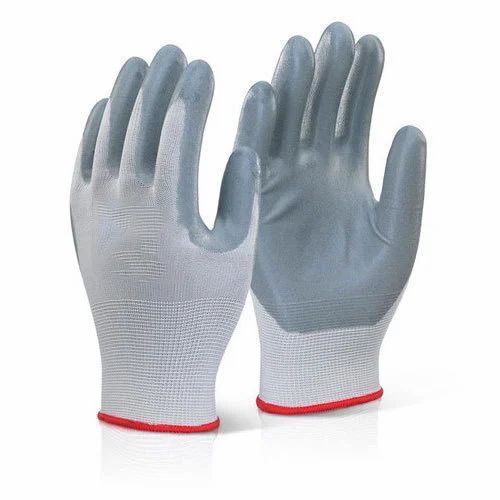 White And Grey Nitrile Coated Hand Gloves