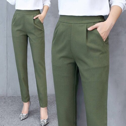 Women Formal Trouser Ladies Pull On Pants Pockets Plain Patterned