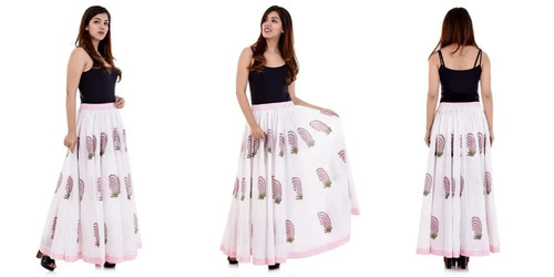 Women White Printed Cotton Skirt - Cotton, XL Size, White Color | Summer Wear, Easily Washable, Stylish Printed Design