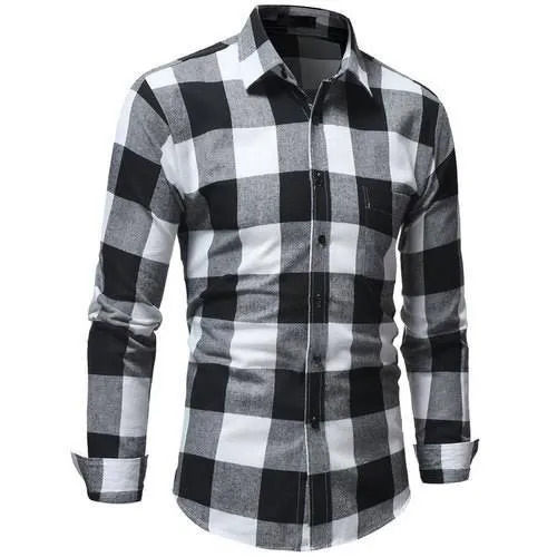 Collar Neck Mens Casual Cotton Check Shirts