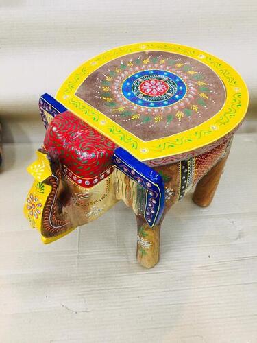 Wooden Painted Elephant Stool 