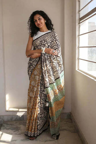 Gorgeous Color and Print Cotton Muslin Bagru Hand Block Print with Blouse  Saree