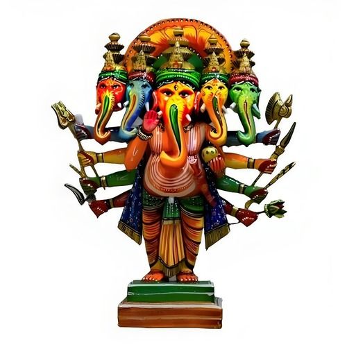 Handmade Colorfull Wooden Panchmukhi Ganesh