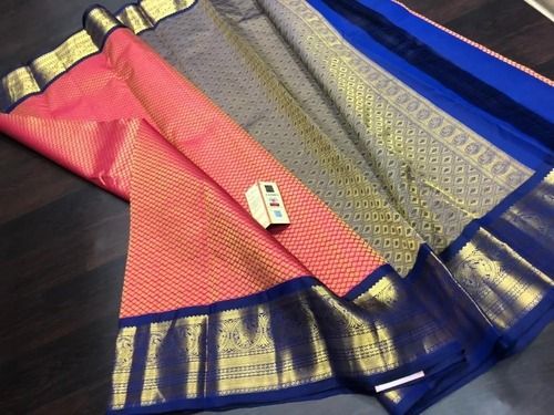 Multi-Color Designer Kanchipuram Silk Saree With Blouse Piece