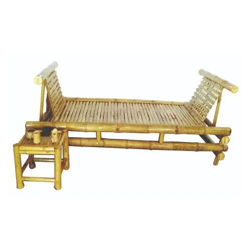 Polished Antique Bamboo Wooden Diwan Cot