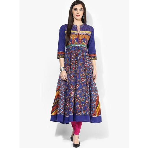 Ladies Full Flare Anarkali Printed Collar Kurti